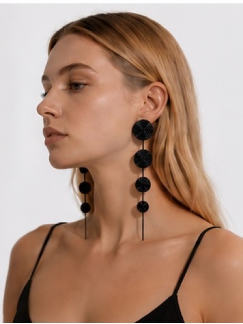 Black Statement Drop Circle Earrings - 3-Tier Fashion Jewelry